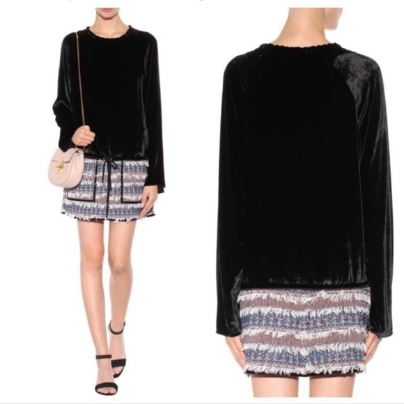 See By Chloe Black Velvet Long Sleeve Blouse Drawstring Size 40 - Picture 1 of 8